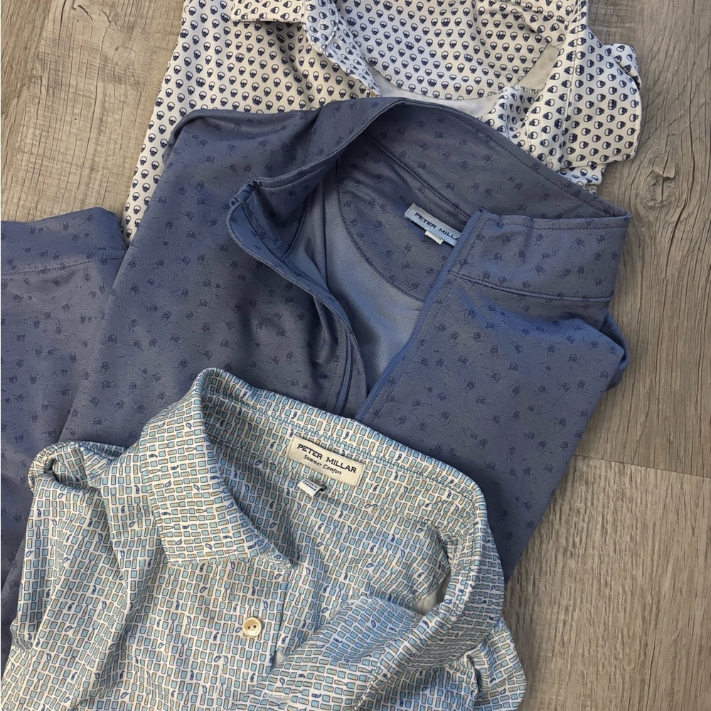 Peter Millar Lot of 3 Blue Golf Shirts
